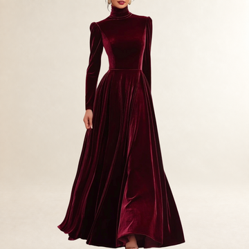 Damen-Maxikleid mit hohem Kragen, eng anliegendem Oberteil und fließendem Rock