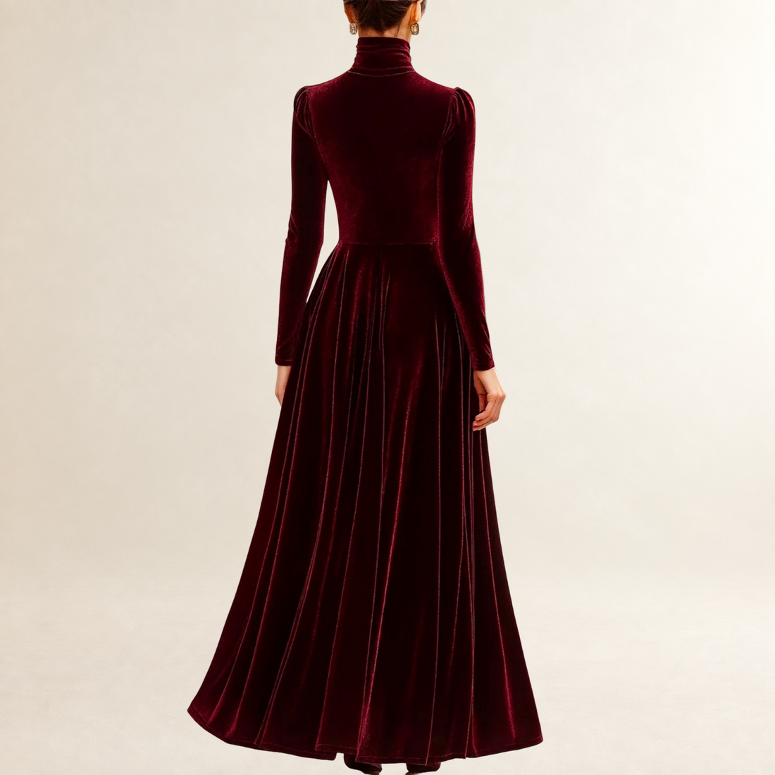 Damen-Maxikleid mit hohem Kragen, eng anliegendem Oberteil und fließendem Rock