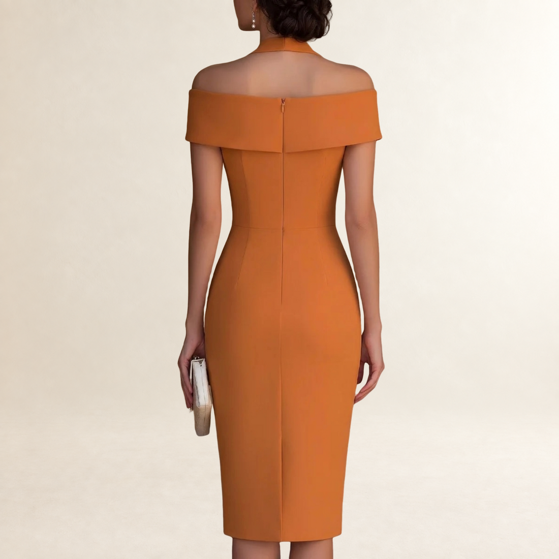 Damen Midikleid Off-Shoulder Wickeloptik mit Raffung und enger Passform