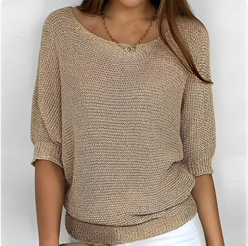 Damen Pullover Off-Shoulder mit 3/4-Ärmeln - Lockere Passform