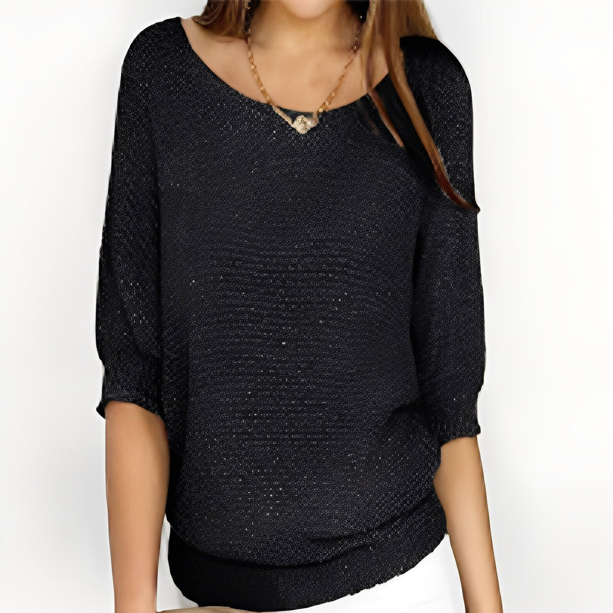 Damen Pullover Off-Shoulder mit 3/4-Ärmeln - Lockere Passform