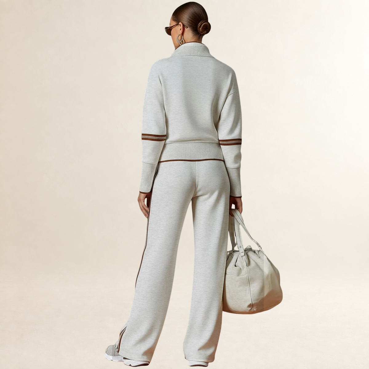 Damen Set aus Half-Zip Sweatshirt und Weite-Hose mit Sportstreifen
