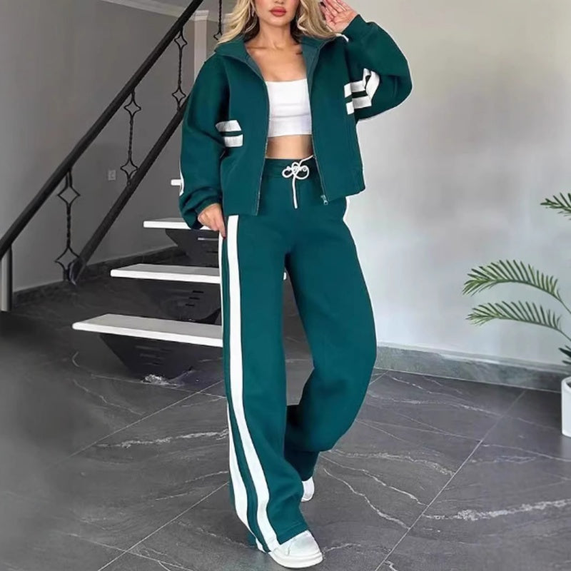 Damen-Trainingsanzug im Two-Piece-Design - Reißverschlussjacke und weite Hose mit Seitstreifen