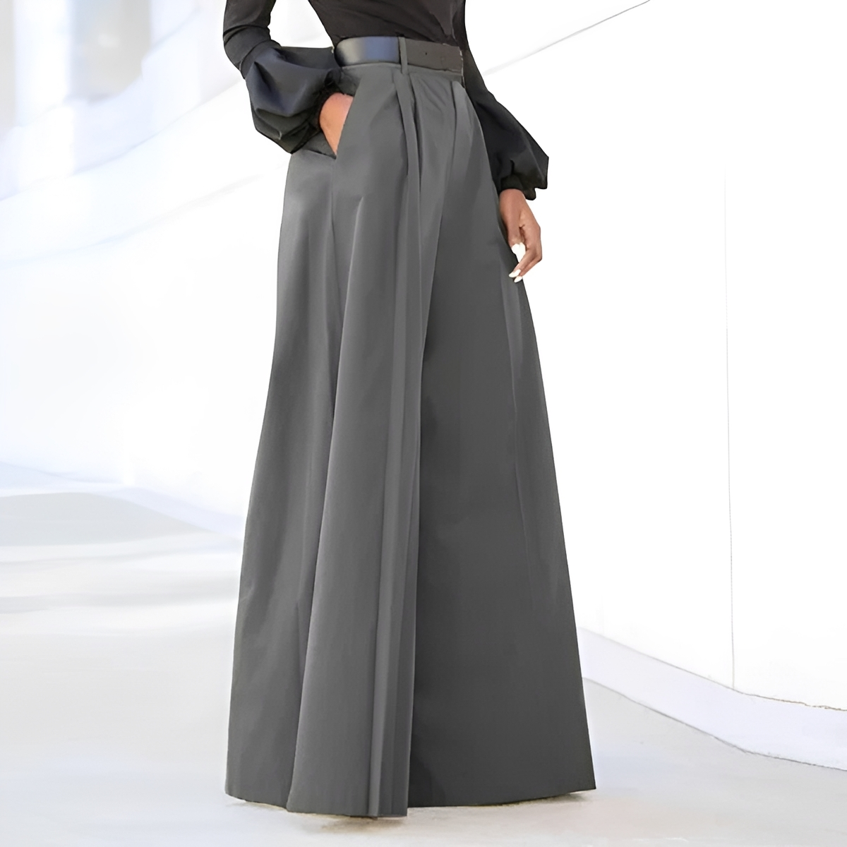Damen Weite Hose Hochtailliert Falten-Design mit Taschen