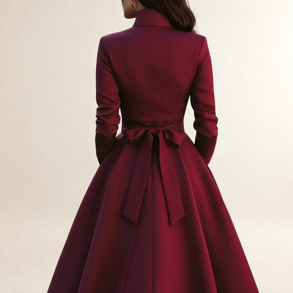 Damentop Langarm Midikleid Knopfleiste Stehkragen Taillengürtel
