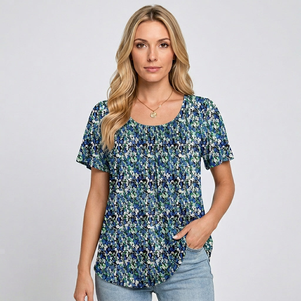 Damentop mit kurzen Ärmeln und Falten-Detail - lockerer Schnitt