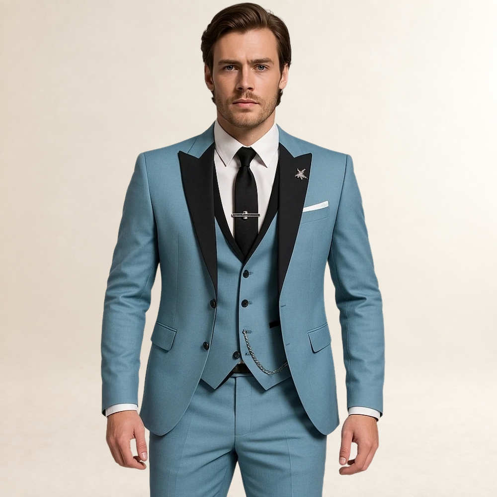 Herren Anzug Dreiteilig Slim Fit mit Spitzrevers und Weste