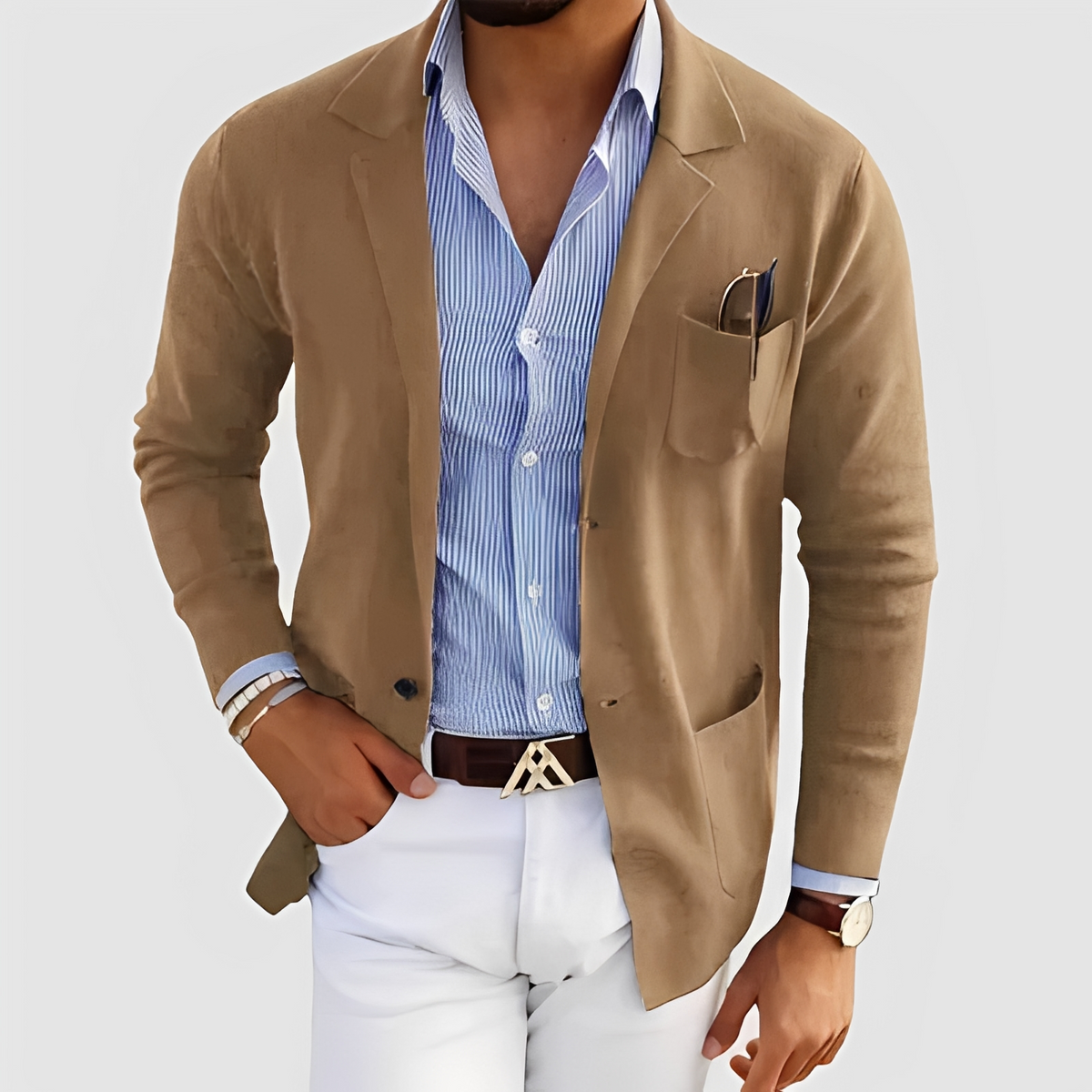Herren Blazer mit Notch-Revers, Zwei-Knopf-Verschluss, Pattentaschen, lockere Passform