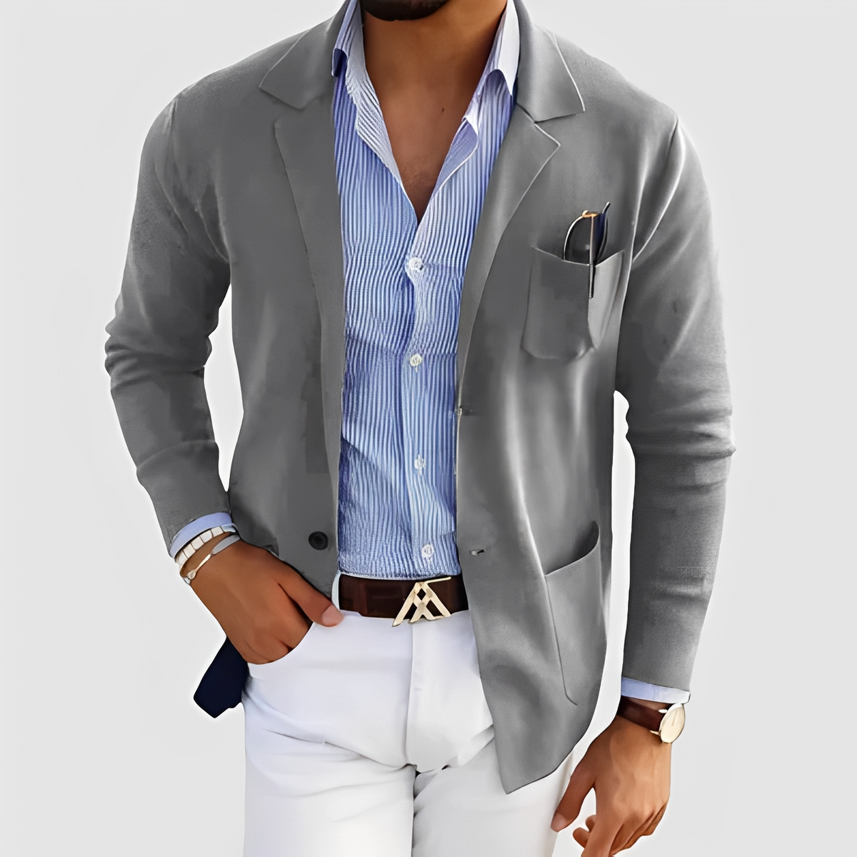 Herren Blazer mit Notch-Revers, Zwei-Knopf-Verschluss, Pattentaschen, lockere Passform
