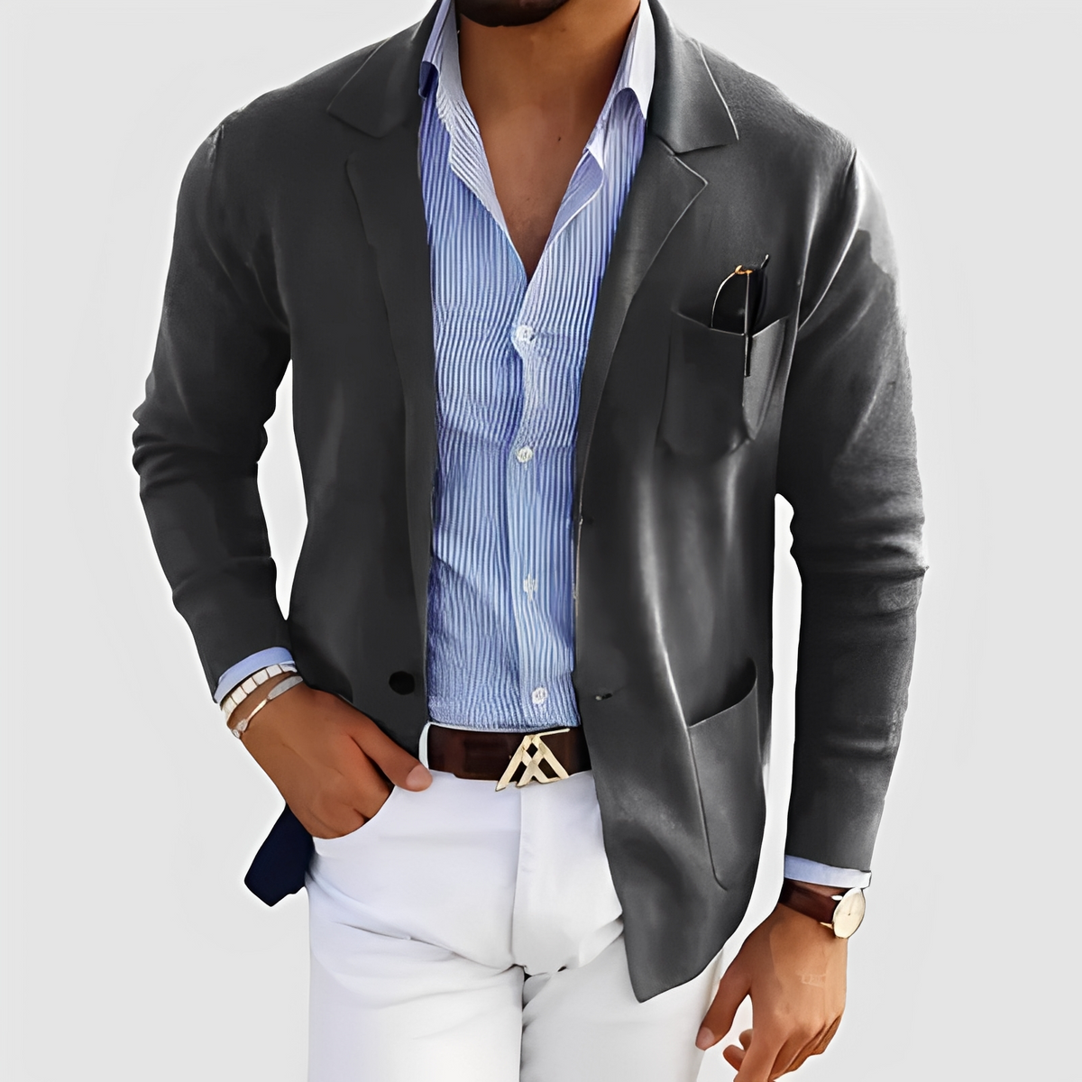 Herren Blazer mit Notch-Revers, Zwei-Knopf-Verschluss, Pattentaschen, lockere Passform