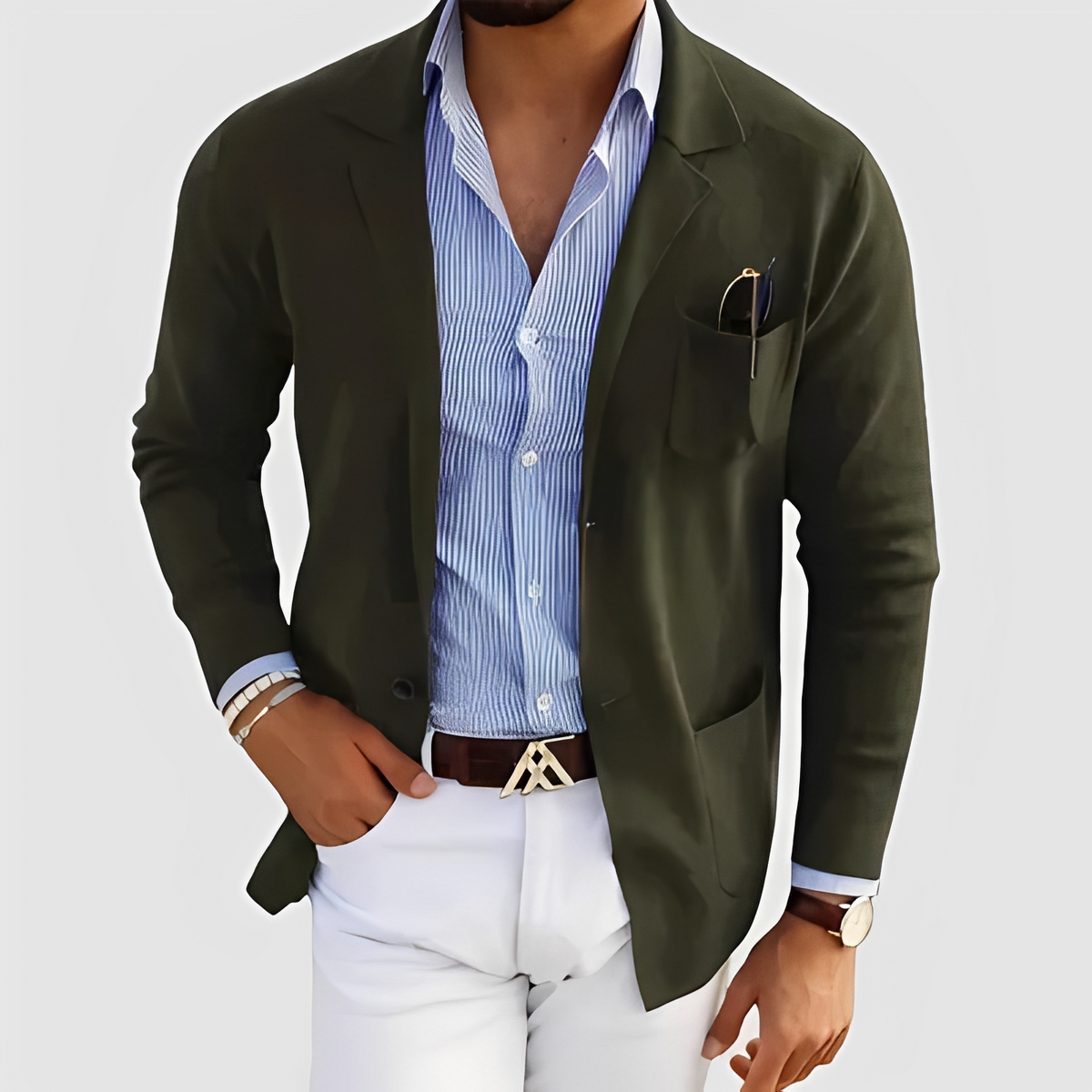 Herren Blazer mit Notch-Revers, Zwei-Knopf-Verschluss, Pattentaschen, lockere Passform