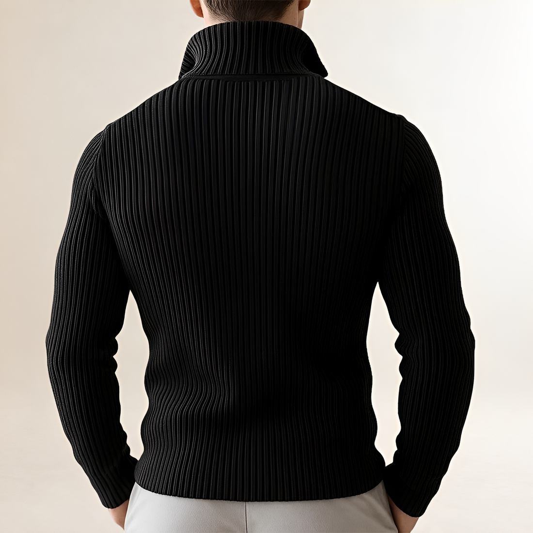Herren Cardigan mit Reißverschluss und hohem Kragen - Slim Fit, Rippenmuster