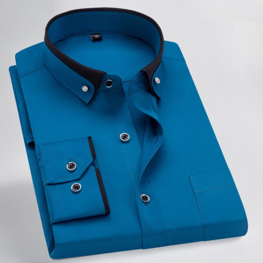 Herren Hemd Knopfleiste Kontrast Kragen und Akzente – Langarm, Regular Fit