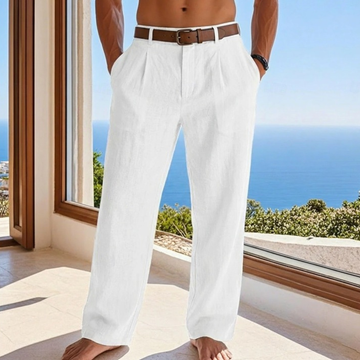 Herren Hose mit Falten vorne – gerade Schnitt, reguläre Passform, Gürtelschlaufen und Seitentaschen