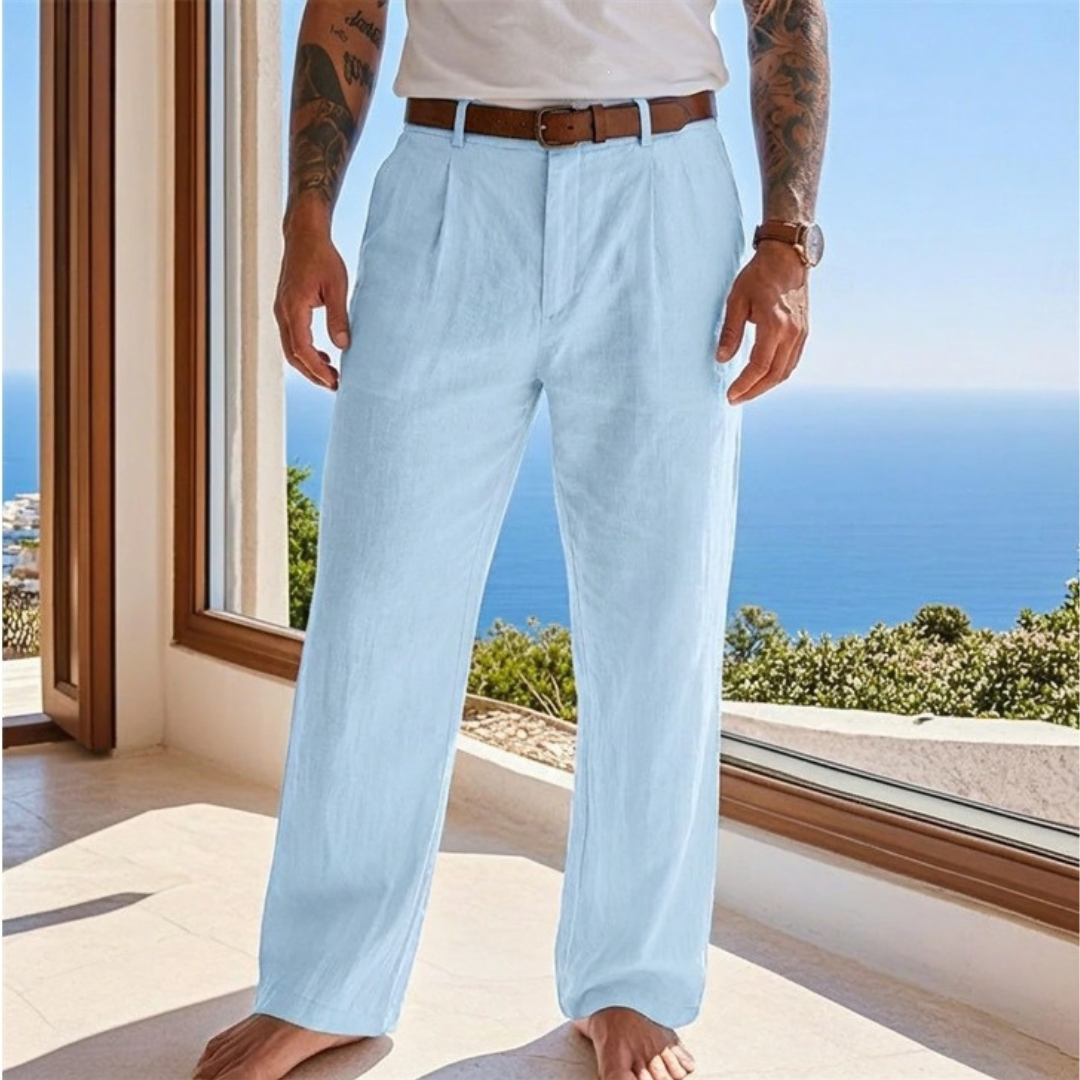Herren Hose mit Falten vorne – gerade Schnitt, reguläre Passform, Gürtelschlaufen und Seitentaschen