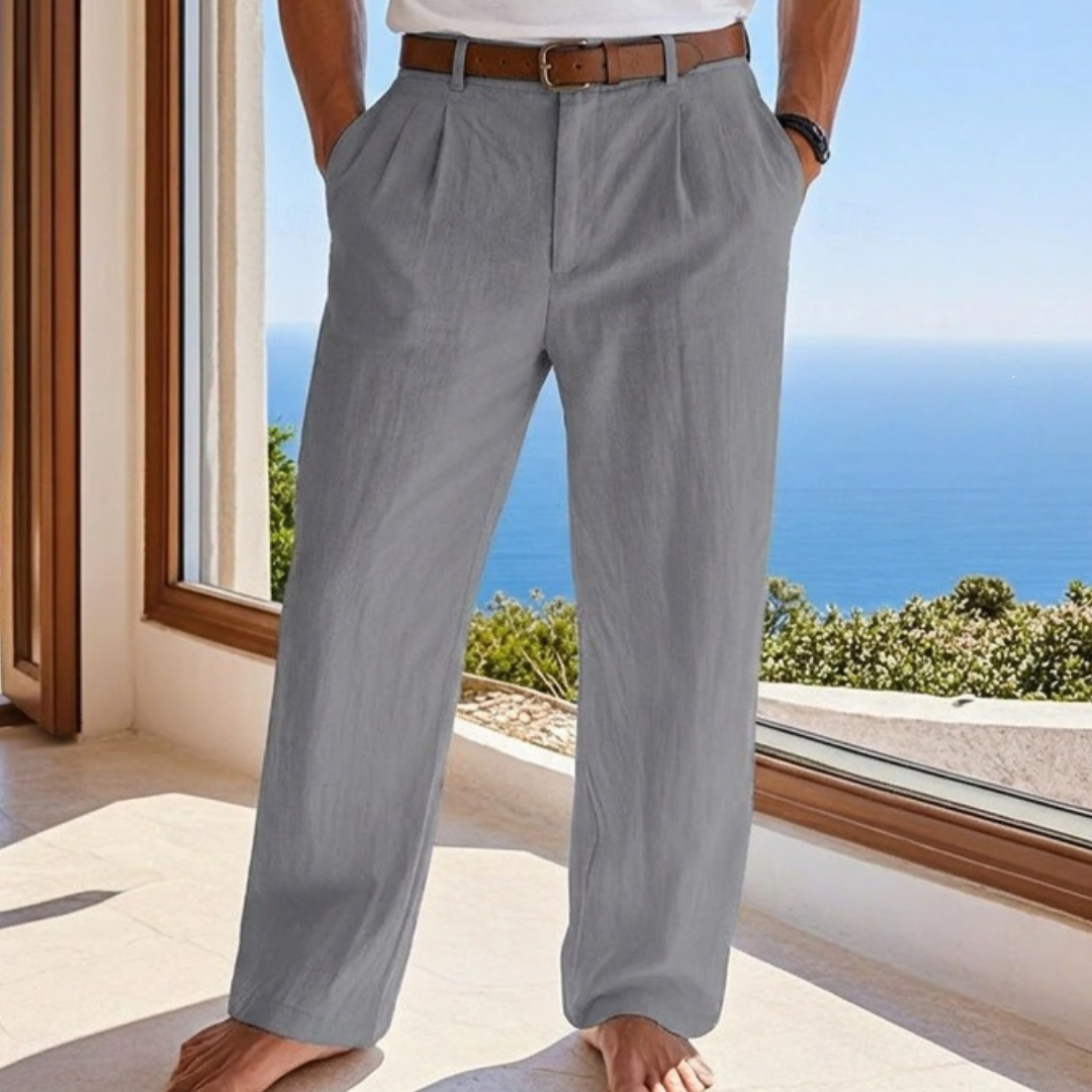 Herren Hose mit Falten vorne – gerade Schnitt, reguläre Passform, Gürtelschlaufen und Seitentaschen
