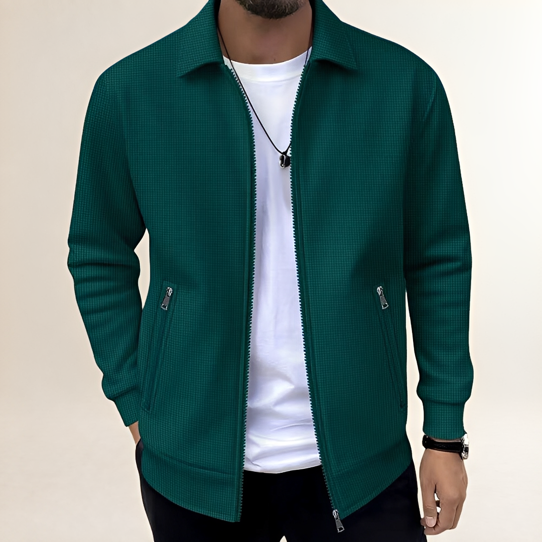 Herren-Jacke mit Vollreißverschluss, strukturierte Oberfläche, Hemdkragen, Reißverschlusstaschen – athletischer Schnitt