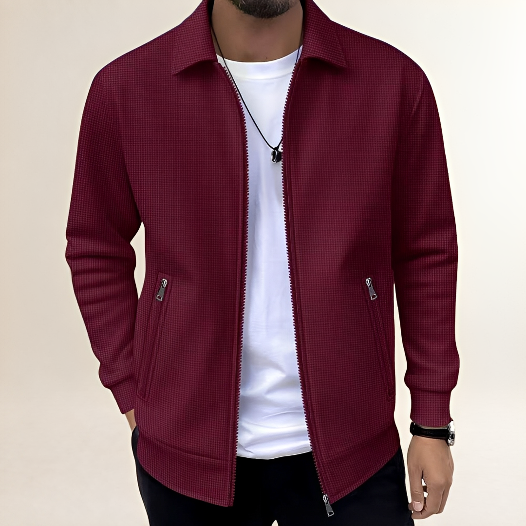 Herren-Jacke mit Vollreißverschluss, strukturierte Oberfläche, Hemdkragen, Reißverschlusstaschen – athletischer Schnitt