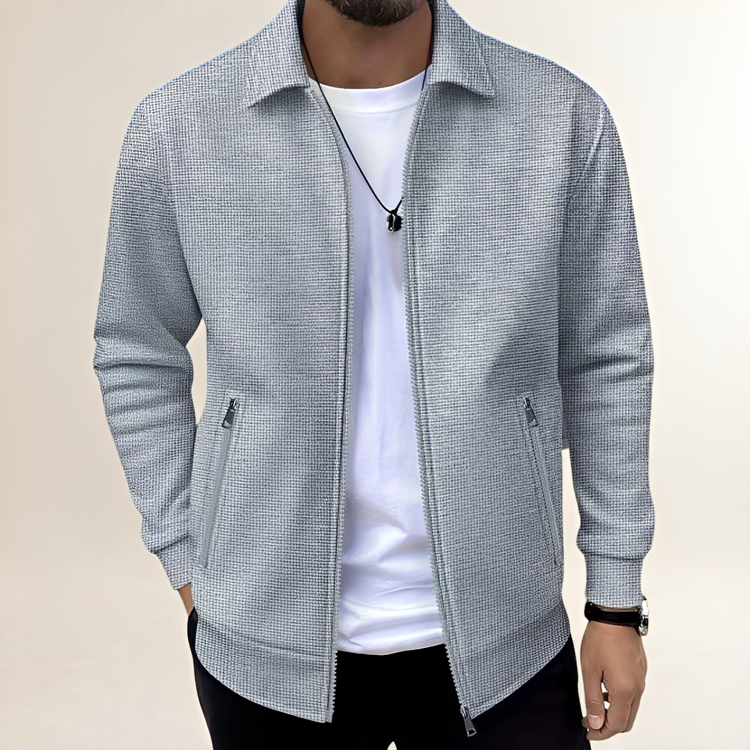 Herren-Jacke mit Vollreißverschluss, strukturierte Oberfläche, Hemdkragen, Reißverschlusstaschen – athletischer Schnitt