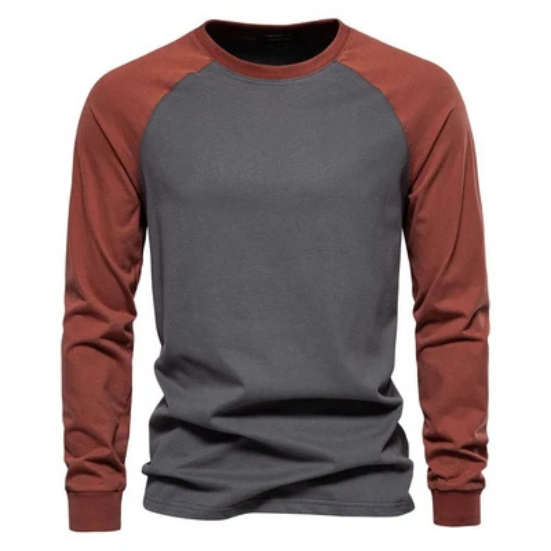 Herren Langarm-Raglanshirt mit Kontrastärmeln - Rundhals-Ausschnitt, schmale Passform, Brustlogo
