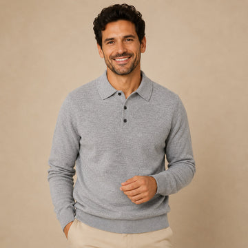 Herren Polo Pullover - Klassischer Kragen, Langarm, Slim Fit