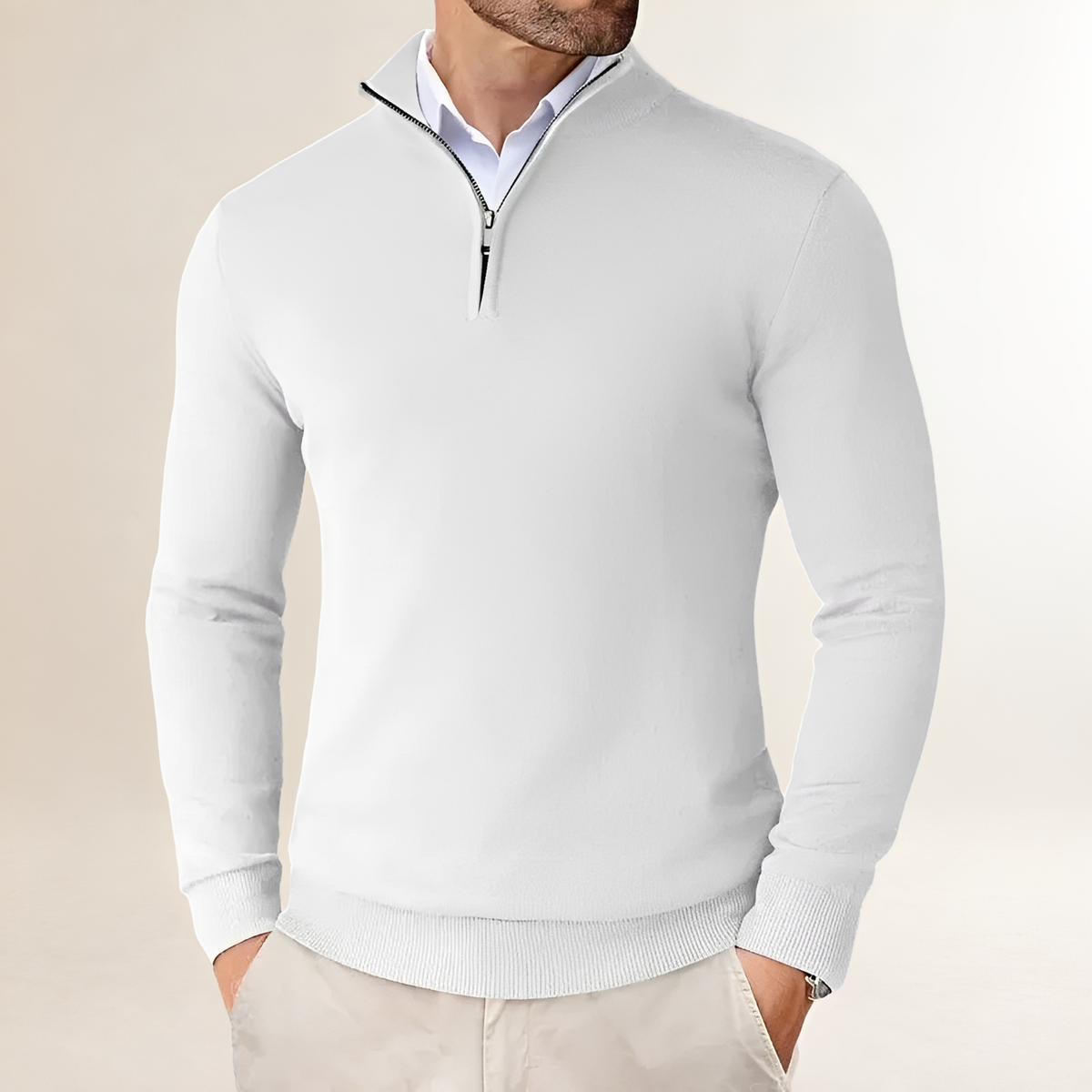 Herren Pullover mit Halb-Reißverschluss - Klassischer Schnitt mit Rippbündchen