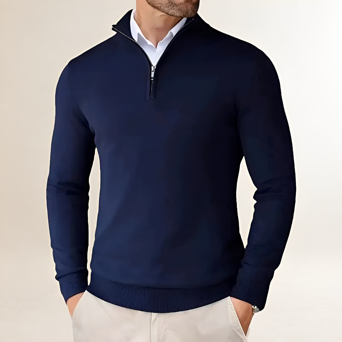 Herren Pullover mit Halb-Reißverschluss - Klassischer Schnitt mit Rippbündchen