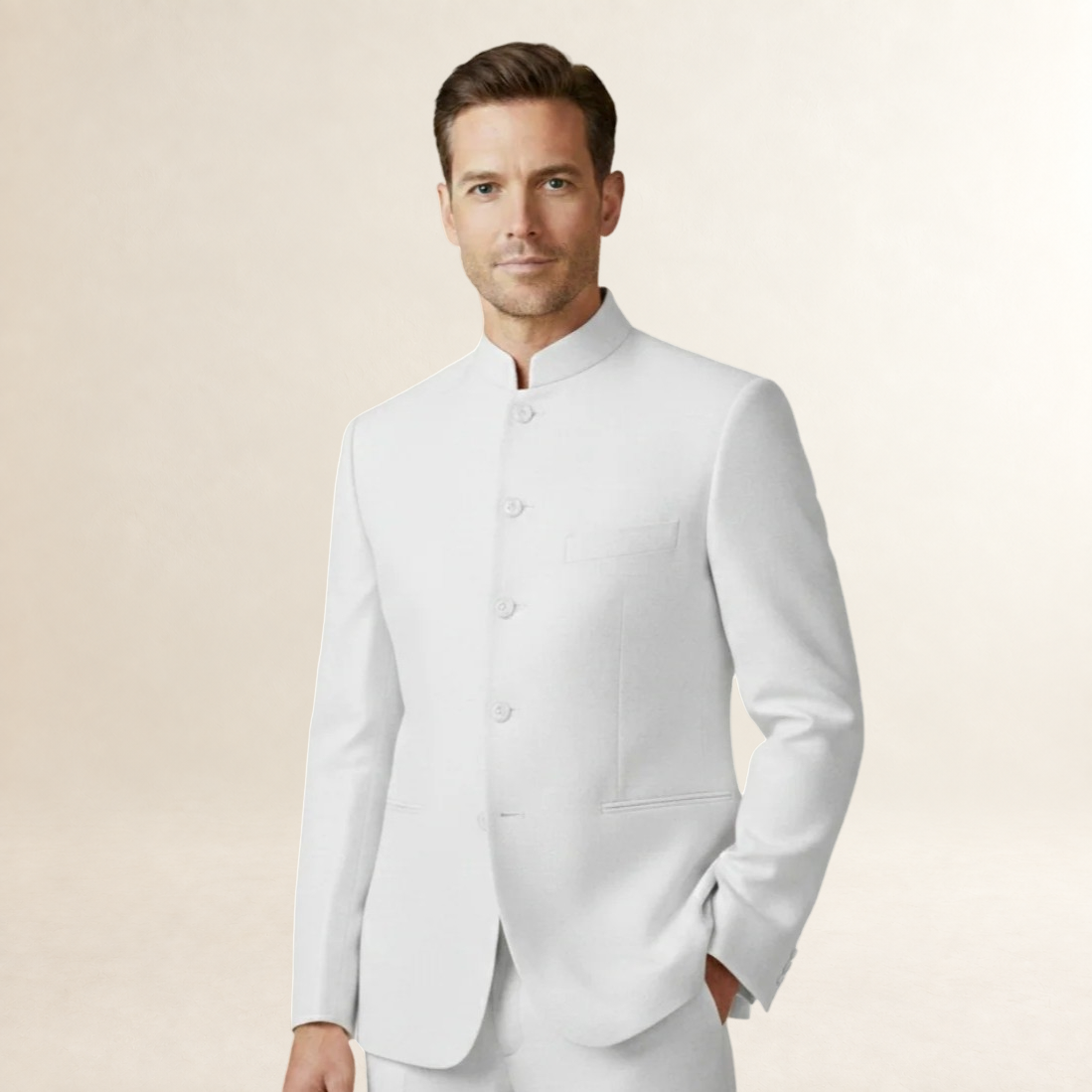 Herren Sakko mit Stehkragen - Slim Fit, Einreiher, Minimalistischer Schnitt