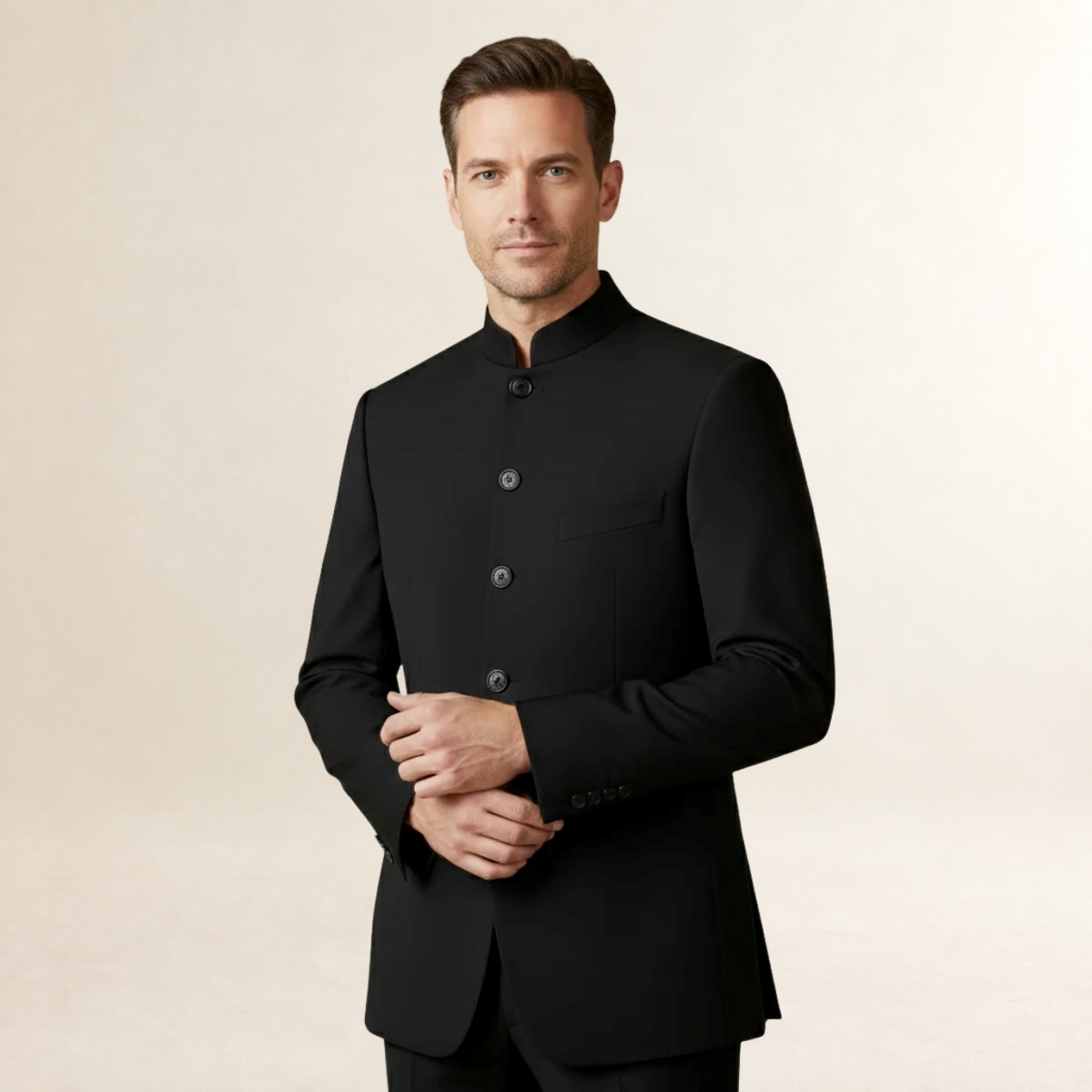 Herren Sakko mit Stehkragen - Slim Fit, Einreiher, Minimalistischer Schnitt