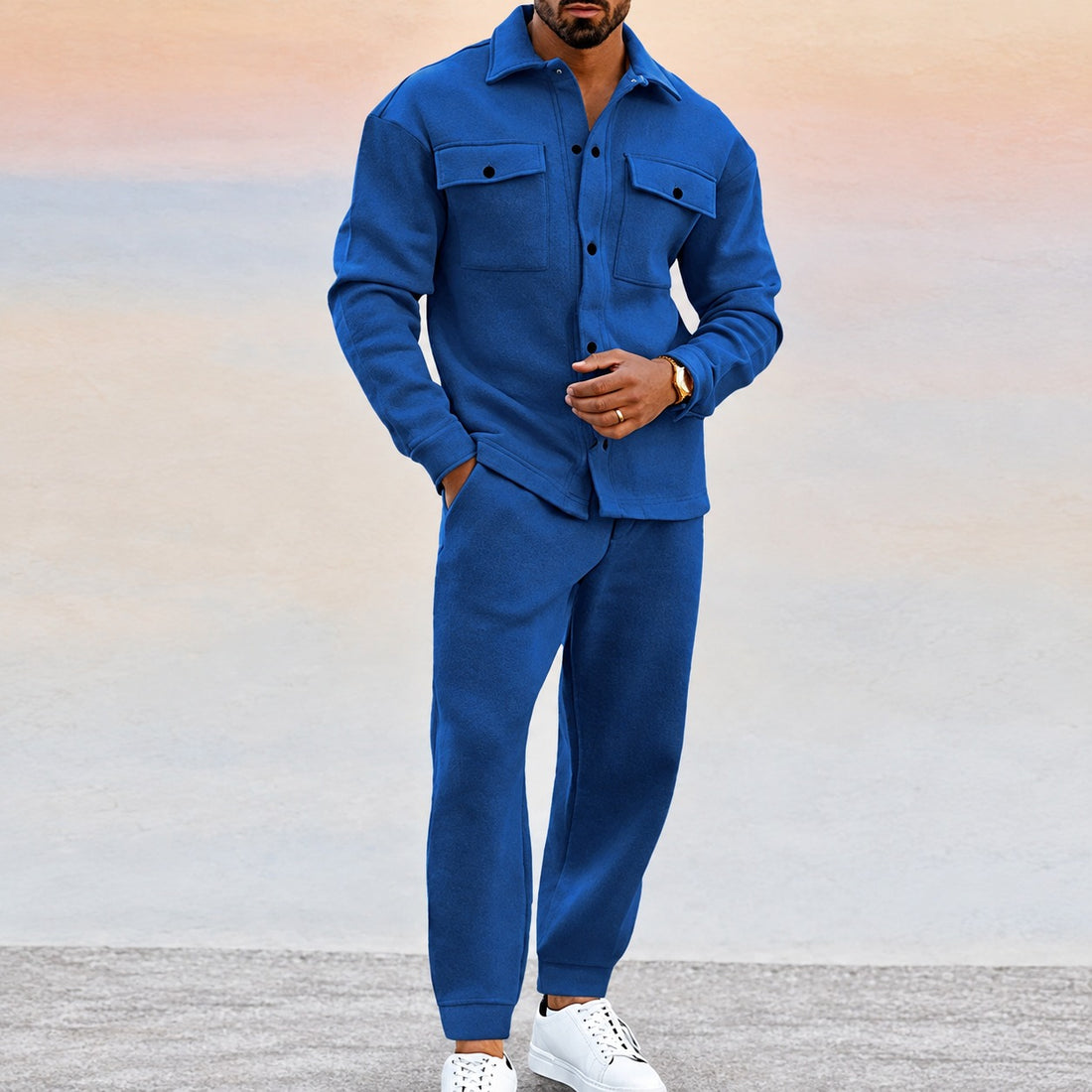 Herren Sport-Set mit Button-Jacke und Jogger - Relaxed Fit, Vielseitig für Freizeit und Sport