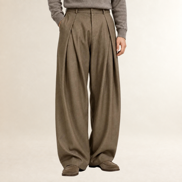 Herren Stoffhose mit hoher Taille und weitem Bein, geknöpfte Frontfalten, lockerer Schnitt