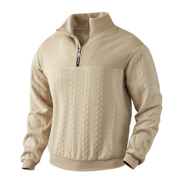 Herren Sweatshirt mit Quarter-Reißverschluss Texturiertes Muster Langarm Relaxed Fit
