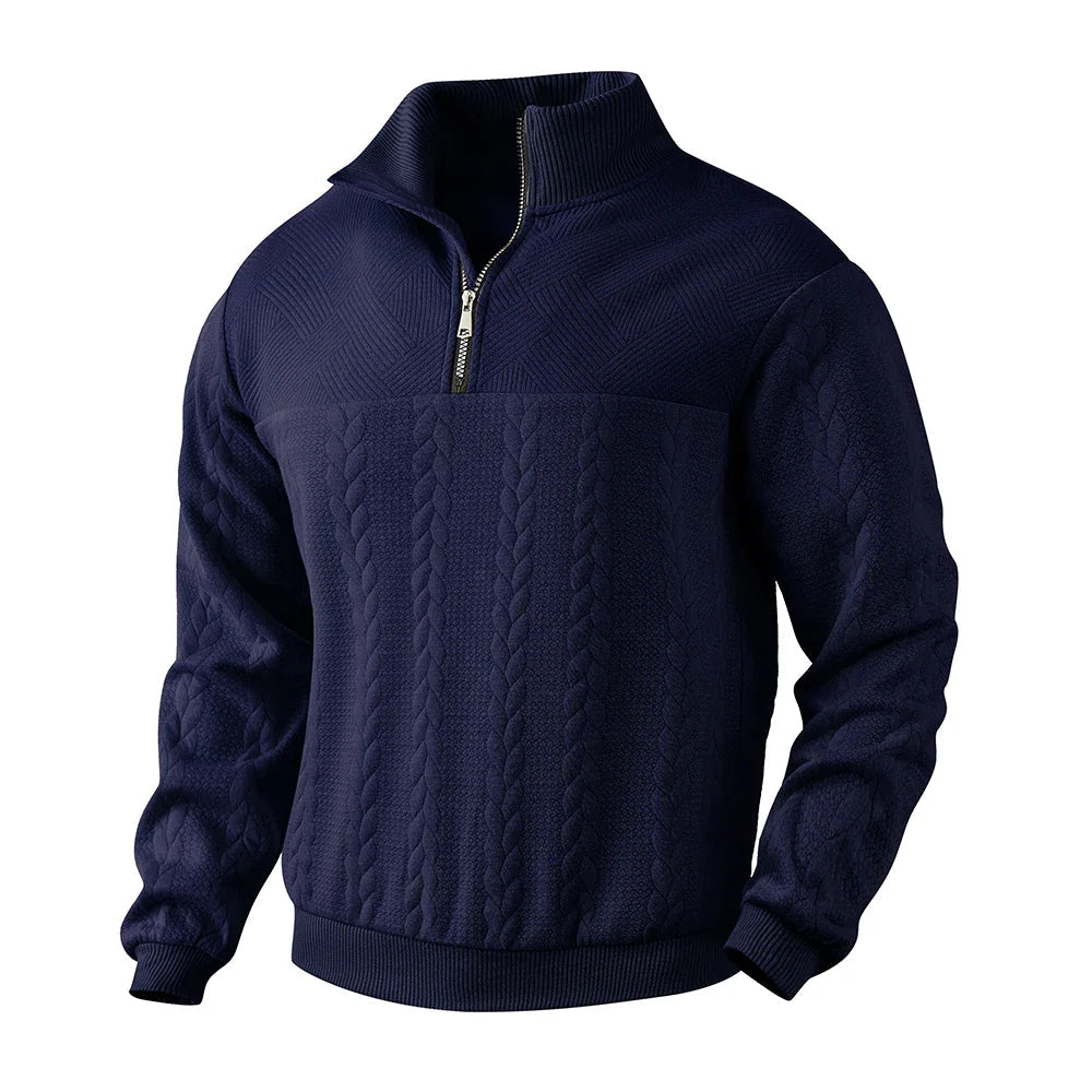 Herren Sweatshirt mit Quarter-Reißverschluss Texturiertes Muster Langarm Relaxed Fit
