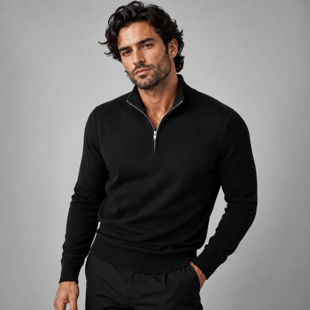 Herren Sweatshirt mit Stehkragen und Reißverschluss - Slim Fit