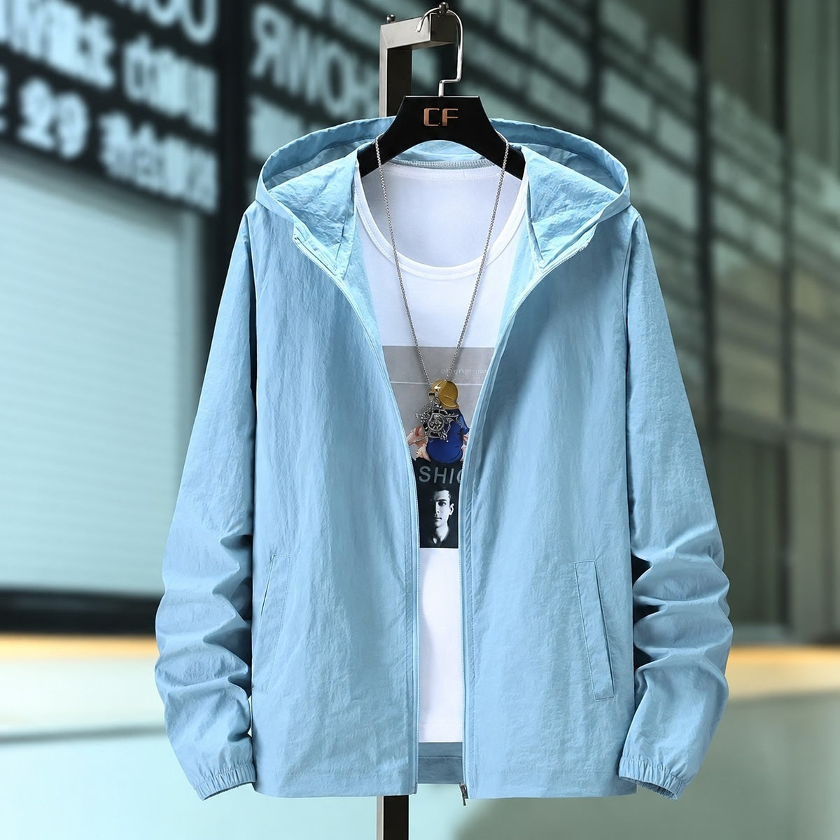 Herrener Hooded Jacke aus leichtem Material - Atmungsaktiv, Reißverschluss, verstellbare Kapuze