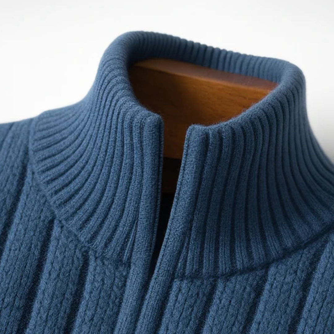 Herrenkardigan mit Vollreißverschluss und Stehkragen – Slim Fit, Rippenstruktur, mit Taschen