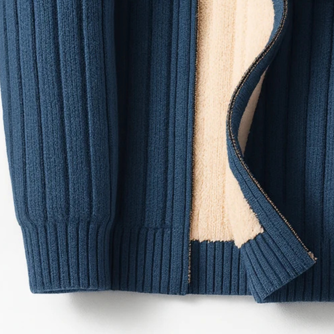 Herrenkardigan mit Vollreißverschluss und Stehkragen – Slim Fit, Rippenstruktur, mit Taschen