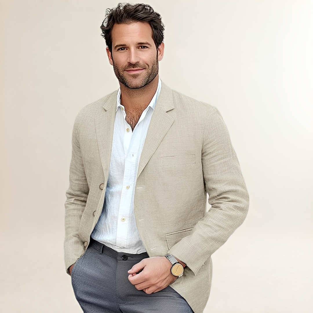 Herrenkleidung Blazer - Ein- Knopf Revers, Tailored Passform, Brustpasse und Patches Taschen