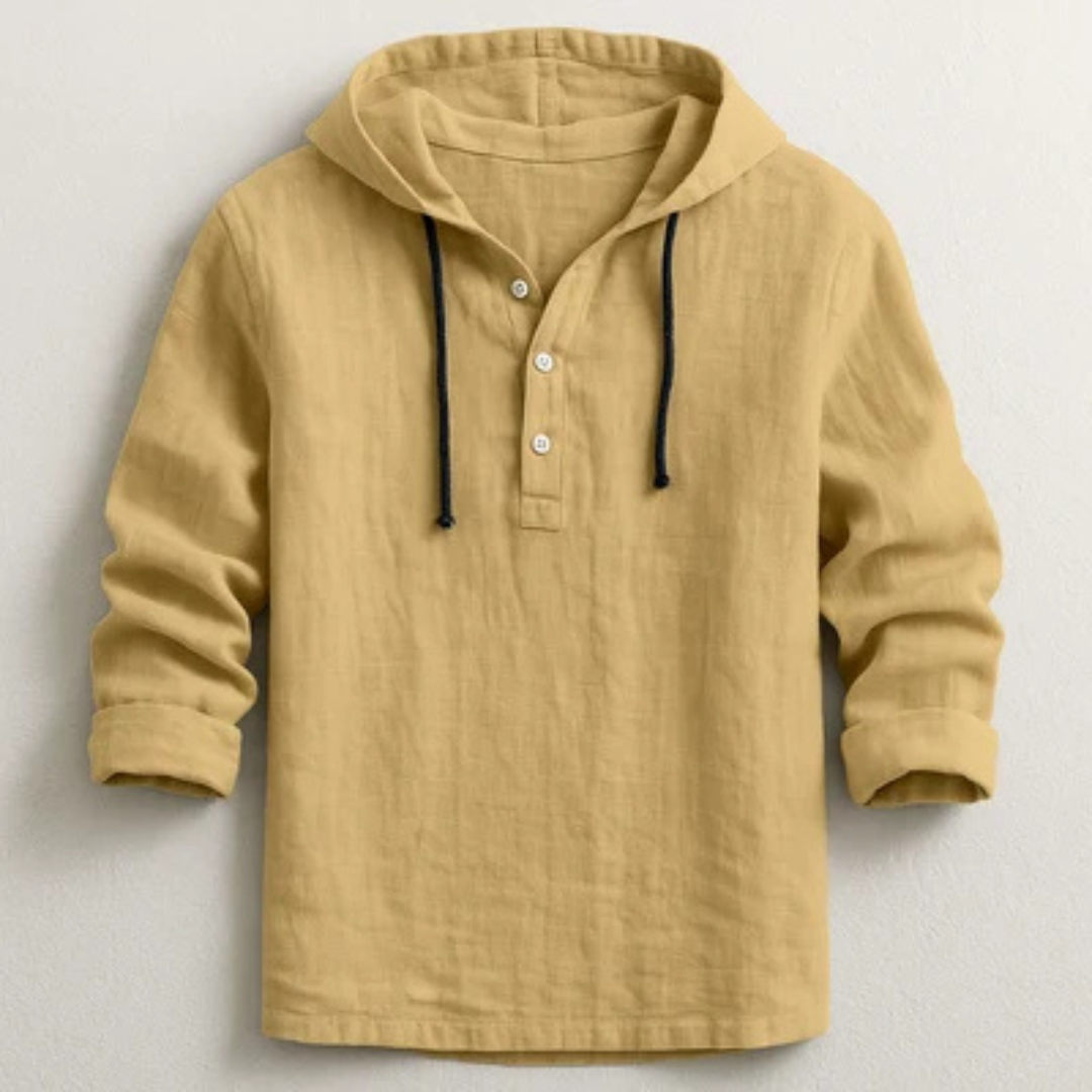 Hooded Henley Shirt für Herren – Kapuzenoberteil mit Zugband, Halblatz-Blende, lockerer Schnitt