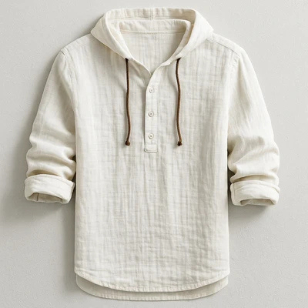 Hooded Henley Shirt für Herren – Kapuzenoberteil mit Zugband, Halblatz-Blende, lockerer Schnitt