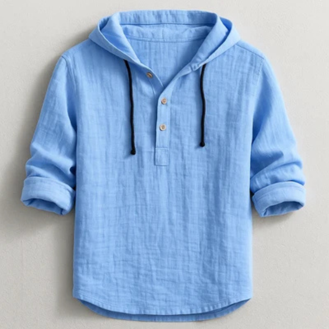 Hooded Henley Shirt für Herren – Kapuzenoberteil mit Zugband, Halblatz-Blende, lockerer Schnitt