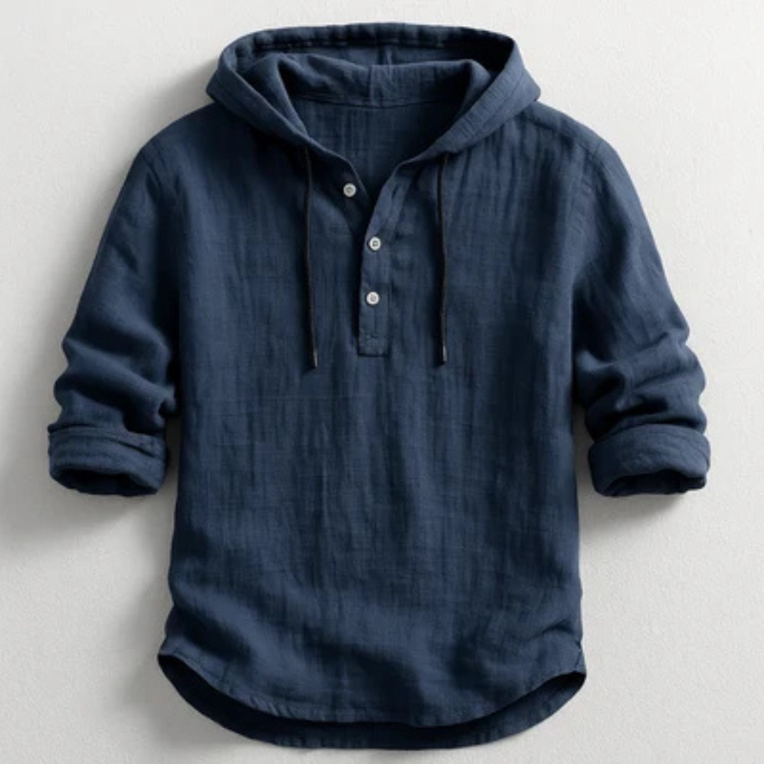 Hooded Henley Shirt für Herren – Kapuzenoberteil mit Zugband, Halblatz-Blende, lockerer Schnitt