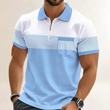 Polohemd Herren mit Reißverschluss-Leiste, Bruststreifen, kurze Ärmel, lockerer Schnitt