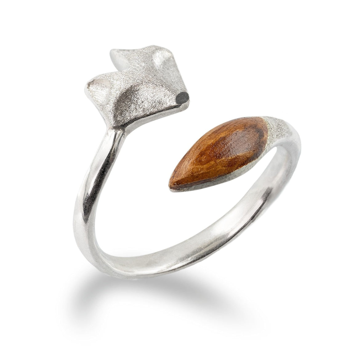 Anpassbarer Holzring - Ring mit Fuchs-Gesicht in Silber