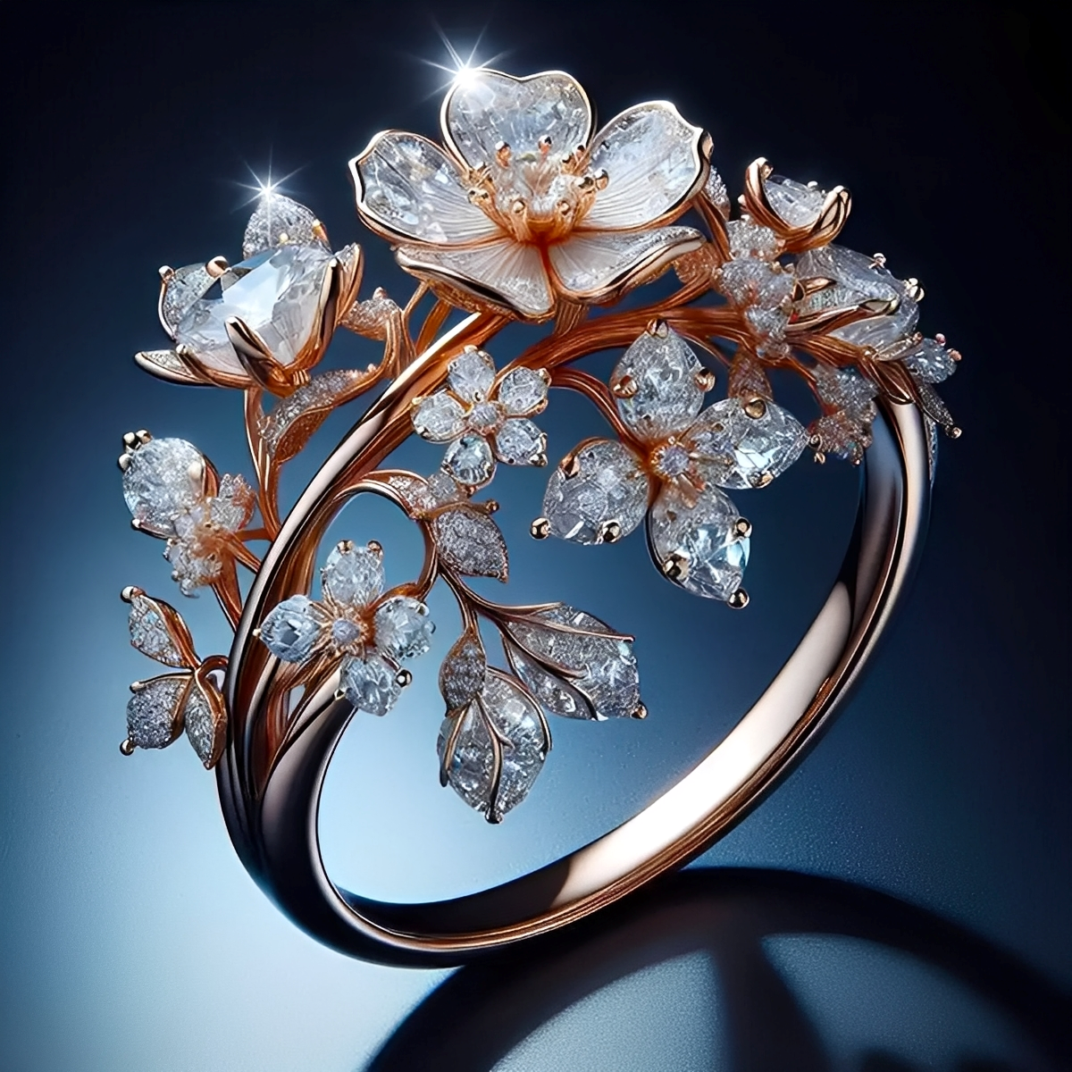 Viviane – Blütenring mit glitzerndem Kristall