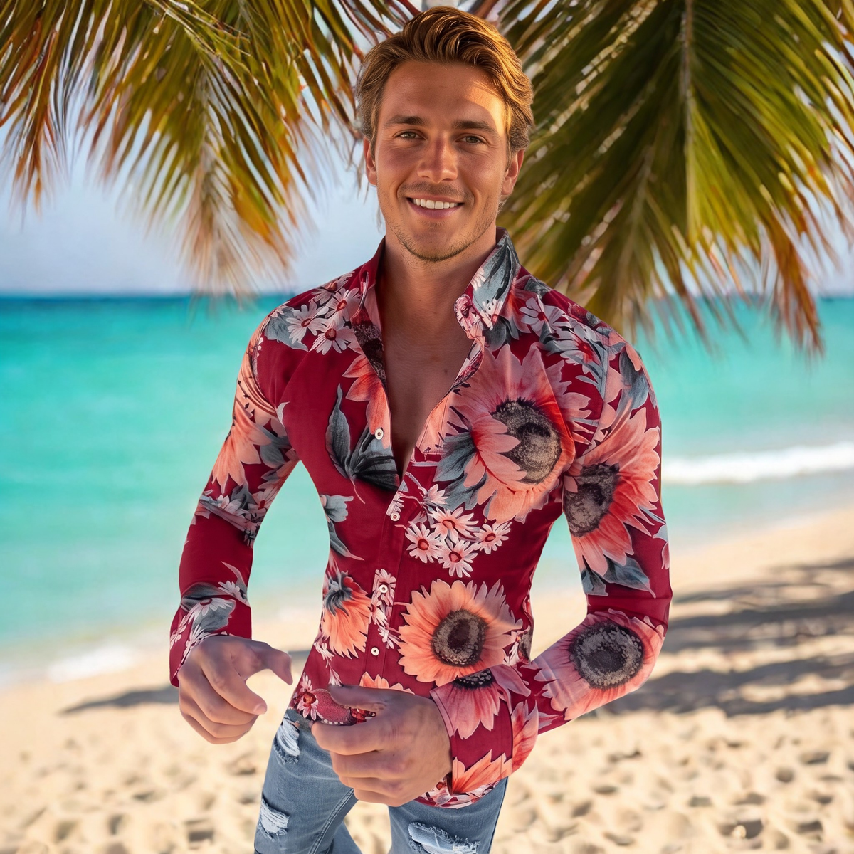 Denzel - Langarmhemd mit Blumenmotiv