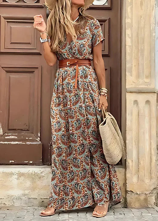 Justine – Damen Maxikleid mit floralen Mustern und Schlitz