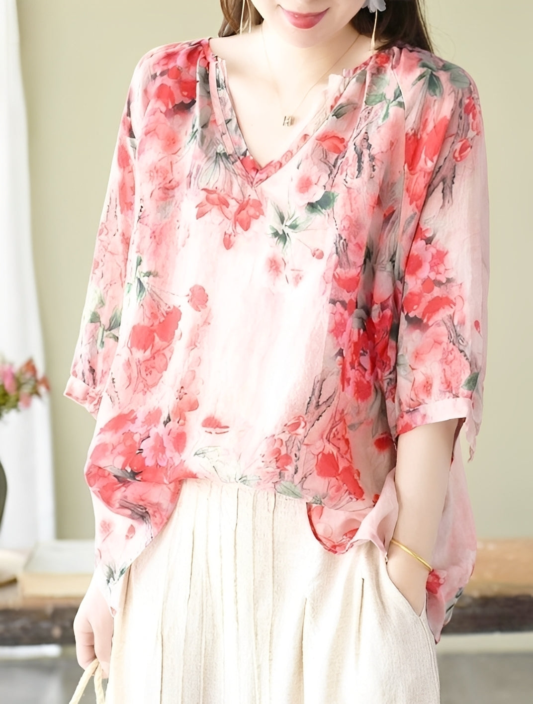 Nancy - Elegante, locker geschnittene Print-Blusen für Damen