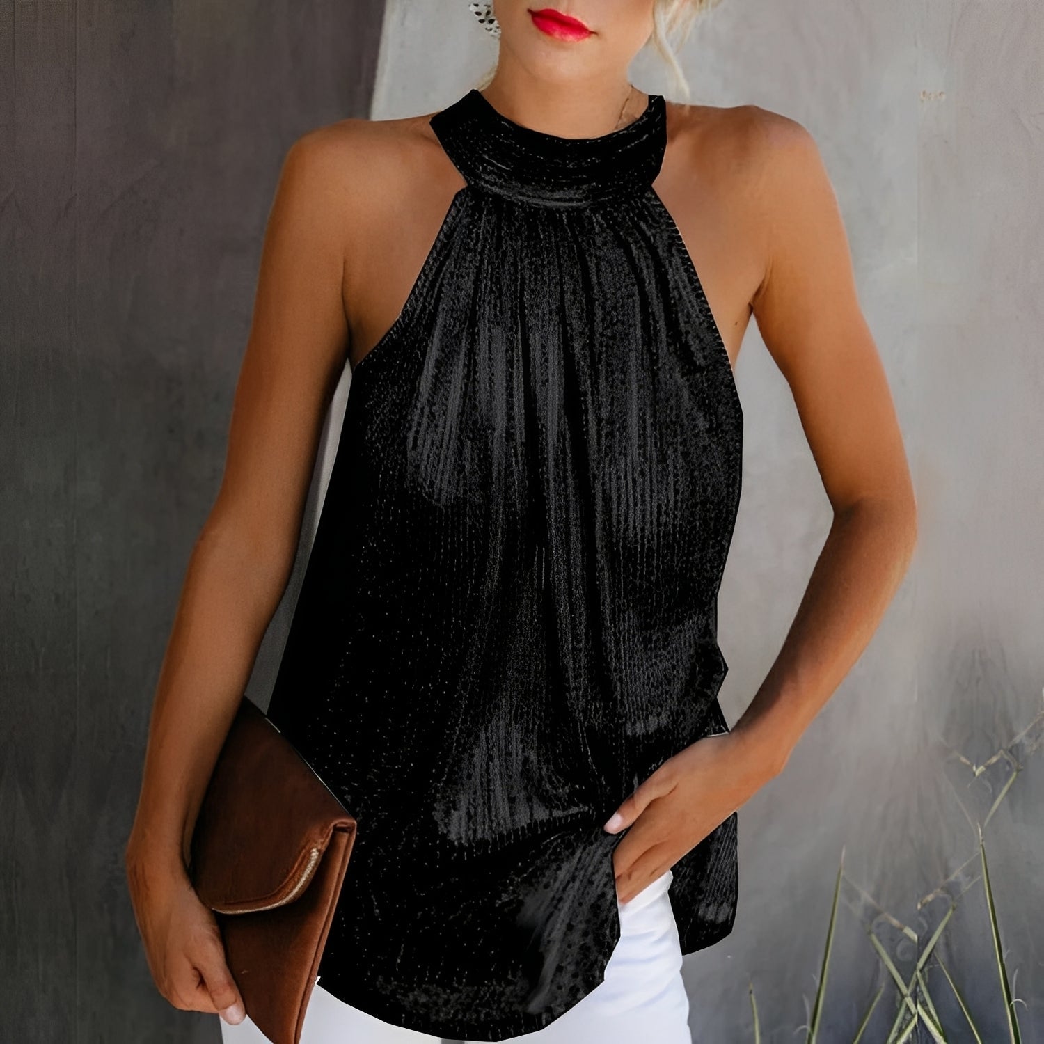 Loni - Glamouröses Glitzer-Neckholder-Top