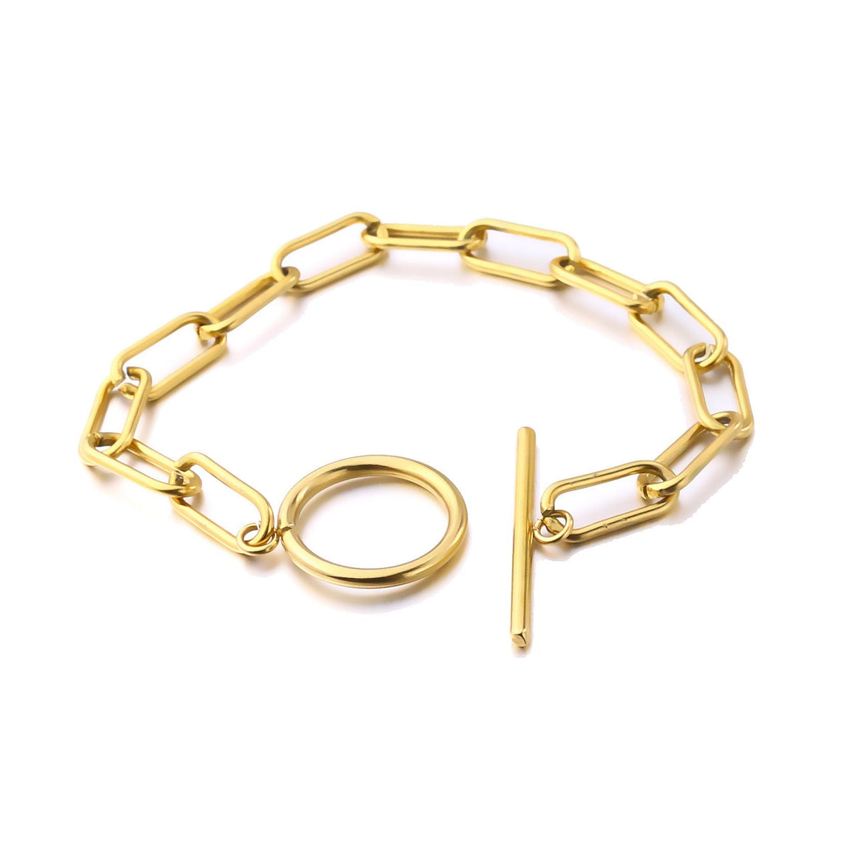 Millie – T-Bar-Armband mit rechteckigen goldenen Gliedern